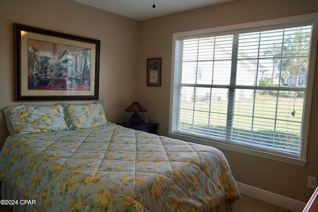 carpeted bedroom with multiple windows