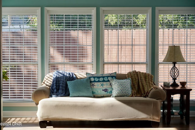 sitting room featuring hardwood / wood-style floors and plenty of natural light