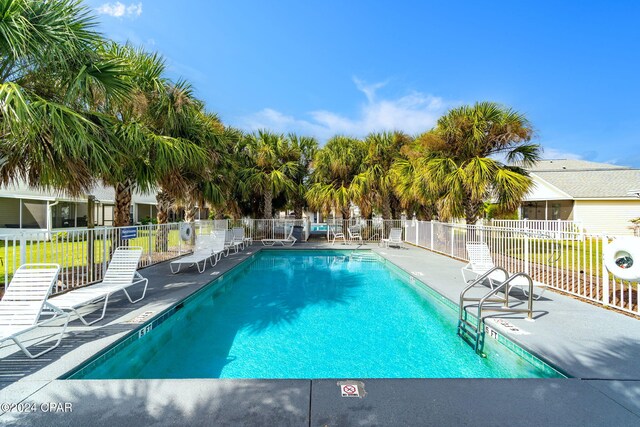 view of swimming pool featuring a patio