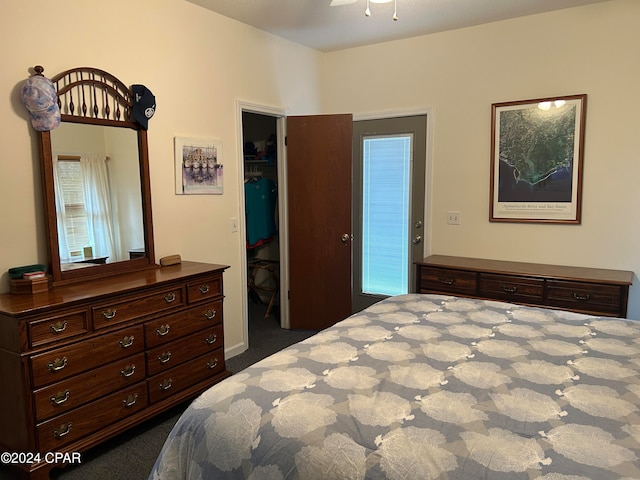 carpeted bedroom featuring a spacious closet and a closet