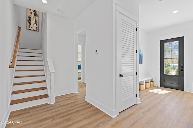 foyer entrance featuring light wood-type flooring