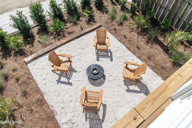 view of patio / terrace featuring a fire pit