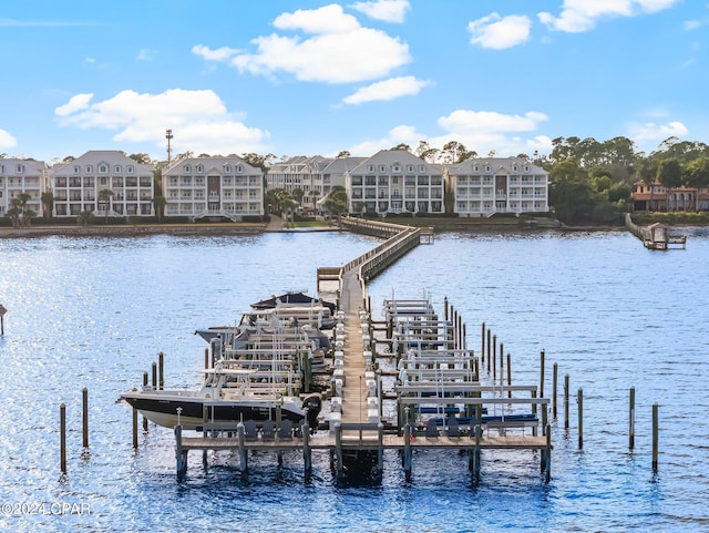 dock area with a water view