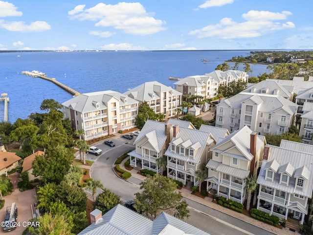 aerial view with a residential view and a water view