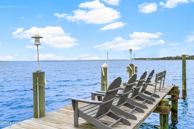 view of dock with a water view