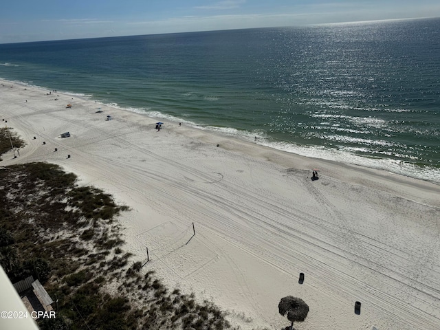 property view of water featuring a beach view