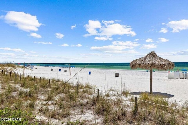 property view of water featuring a view of the beach