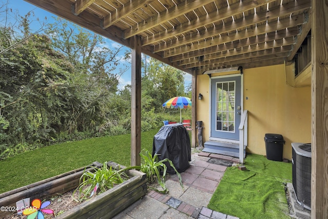 view of patio / terrace featuring grilling area and central air condition unit