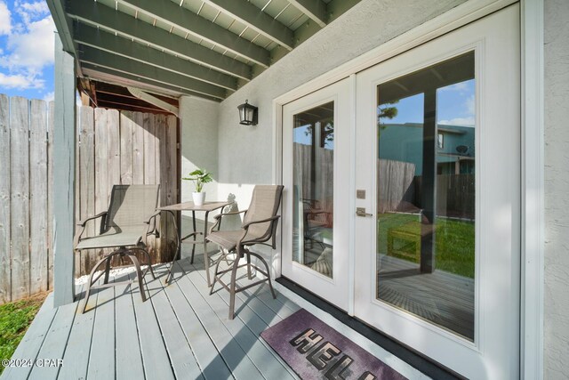 wooden terrace with french doors