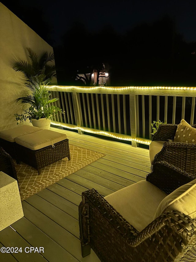 view of deck at night