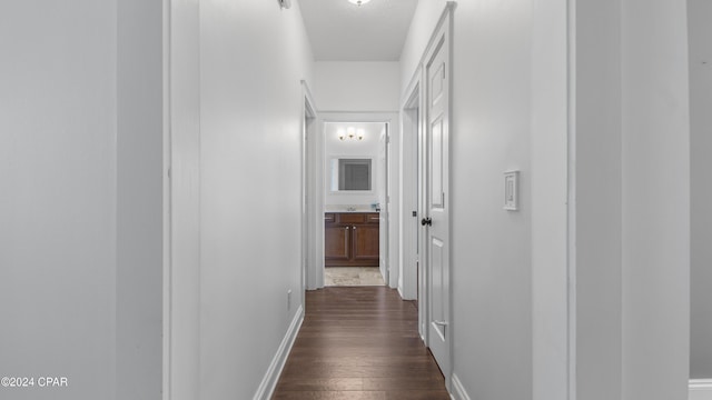 corridor with dark hardwood / wood-style floors