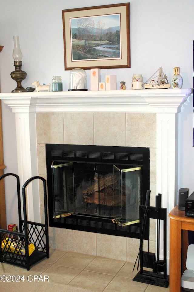 interior details with a fireplace