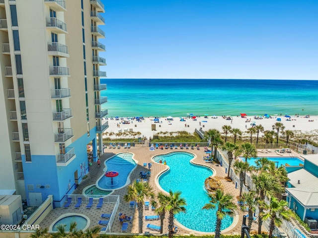 view of water feature featuring a beach view