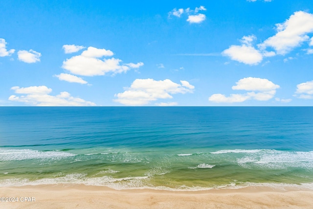 view of water feature with a beach view