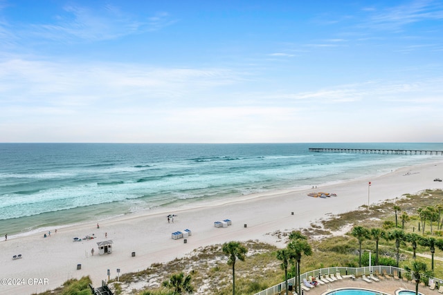 view of water feature featuring a beach view