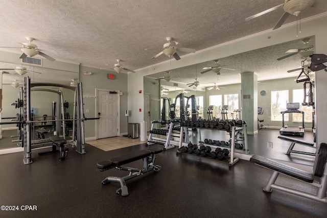 workout area featuring a textured ceiling