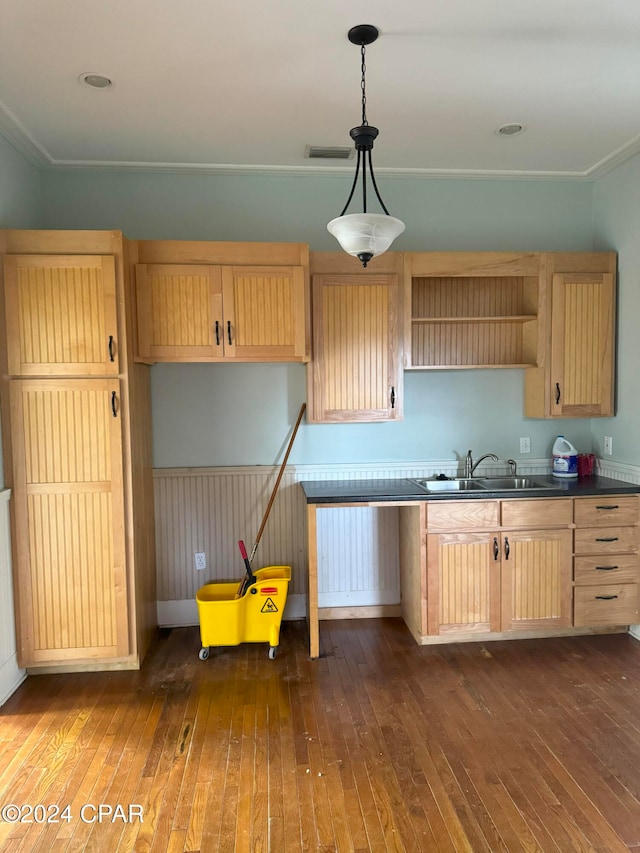 kitchen with sink, dark wood-type flooring, and light brown cabinets