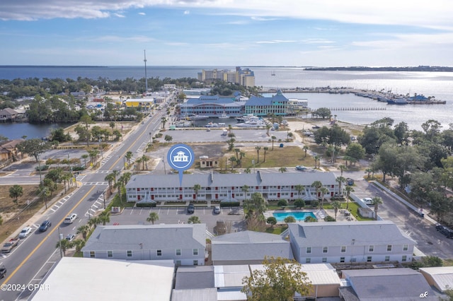 bird's eye view featuring a water view