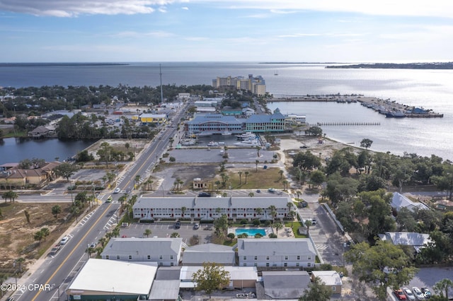 aerial view with a water view