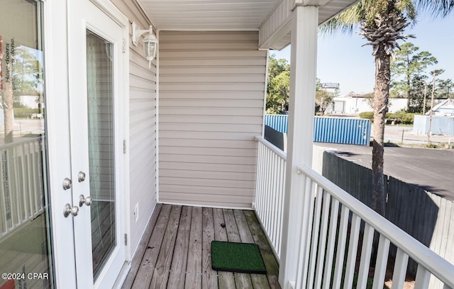 balcony featuring french doors