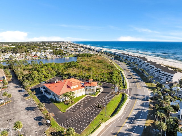 aerial view featuring a beach view and a water view