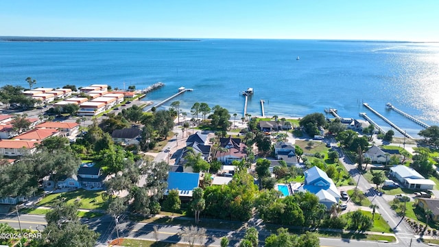 aerial view with a water view and a residential view