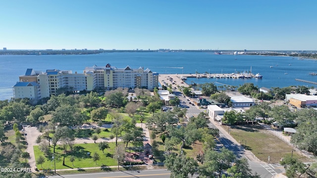 drone / aerial view featuring a water view