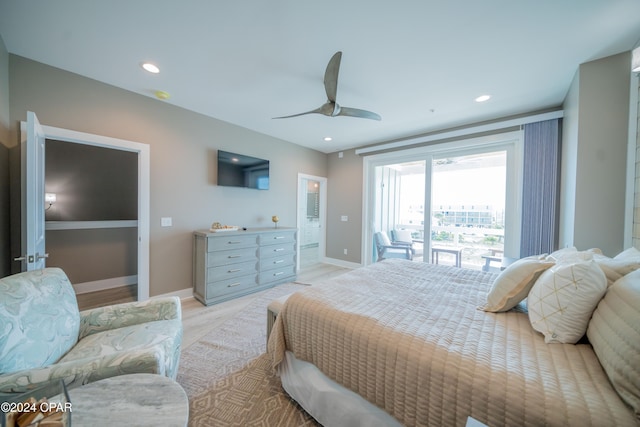 111 31st St Unit A & B, Mexico Beach, FL 32456 - bedroom with ceiling fan, access to exterior, and light hardwood / wood-style floors
