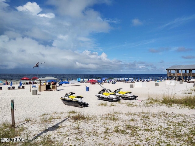 view of water feature featuring a beach view