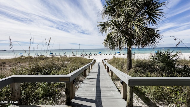 view of water feature with a view of the beach