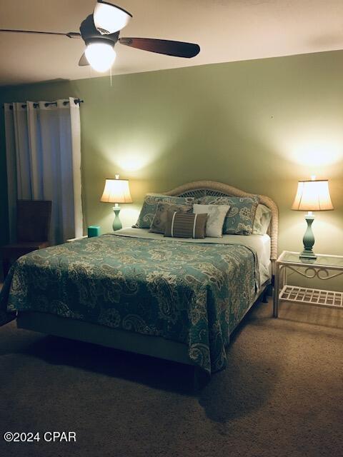 bedroom featuring carpet flooring and ceiling fan