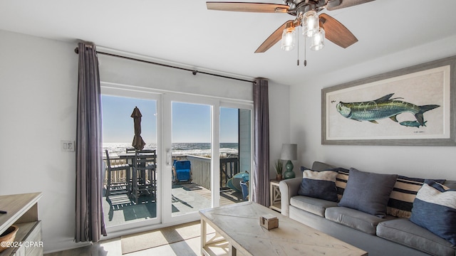 living room featuring ceiling fan