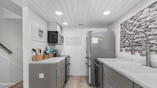 kitchen featuring gray cabinetry, sink, and appliances with stainless steel finishes