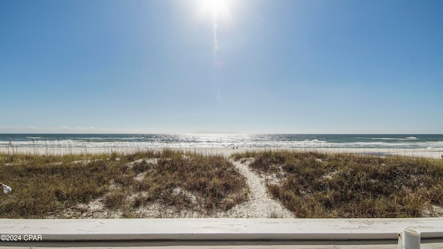 view of water feature with a beach view