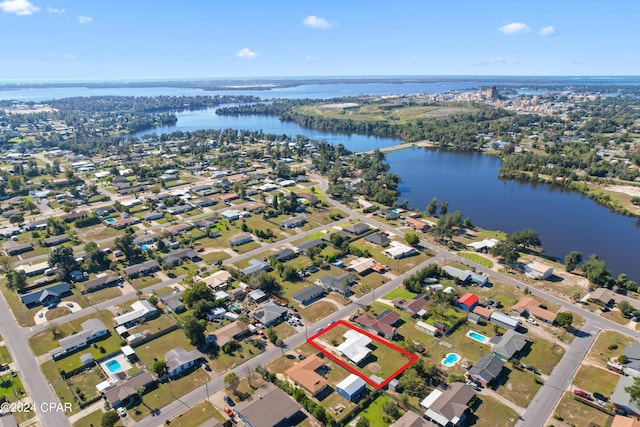 aerial view with a water view