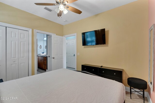 bedroom with a closet and ceiling fan