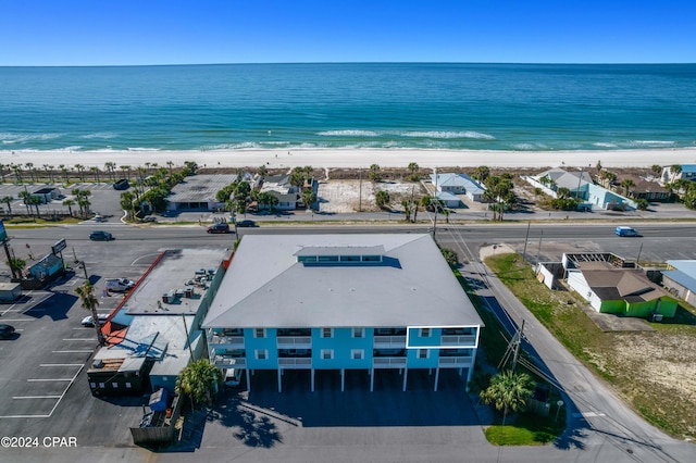 aerial view with a view of the beach and a water view