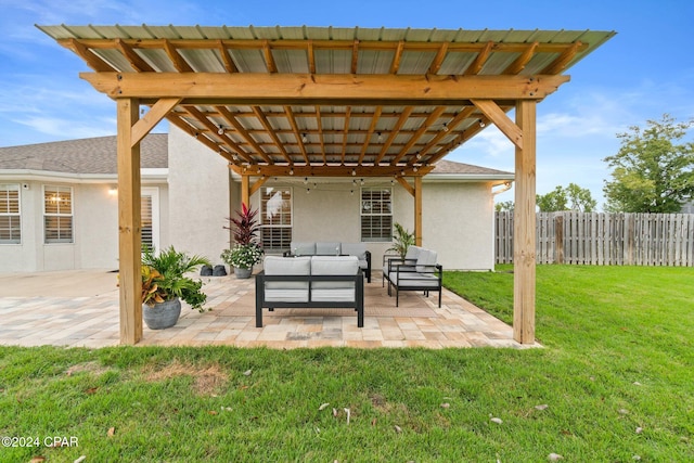 view of patio / terrace featuring a pergola and an outdoor hangout area