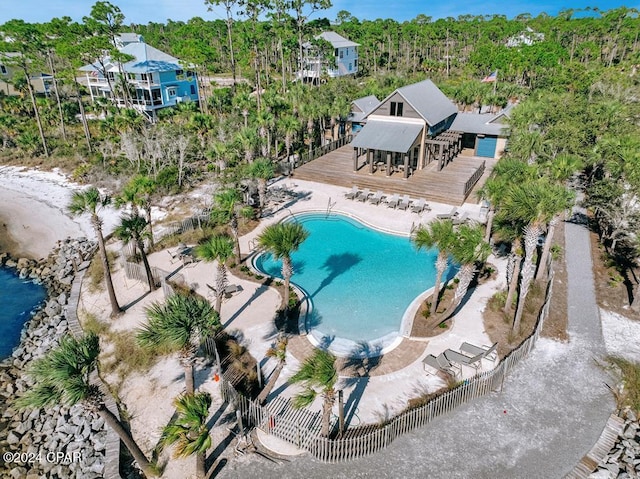 view of pool featuring a wooden deck