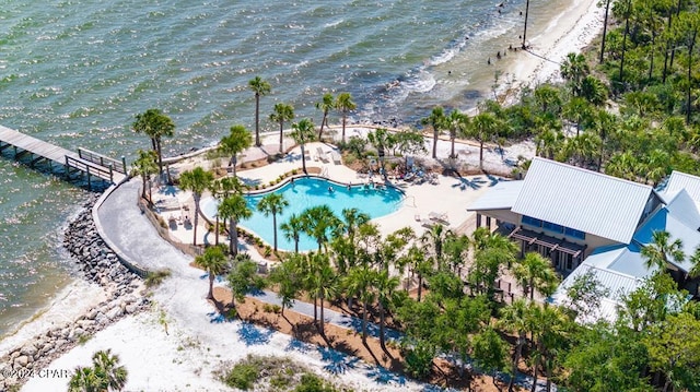 aerial view with a water view