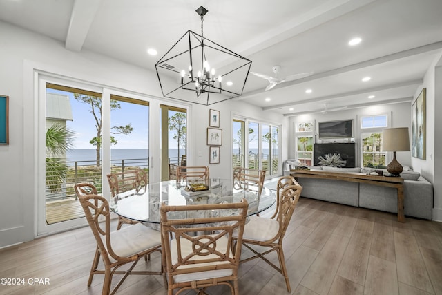 dining area with light hardwood / wood-style flooring and plenty of natural light