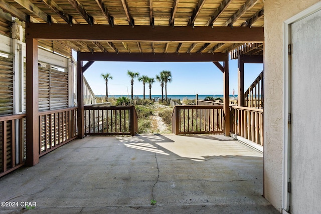 view of patio / terrace featuring a water view