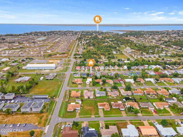 aerial view featuring a water view