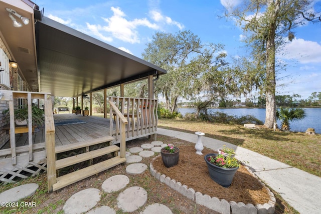 deck with a water view