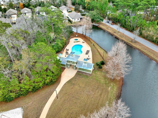 bird's eye view featuring a water view