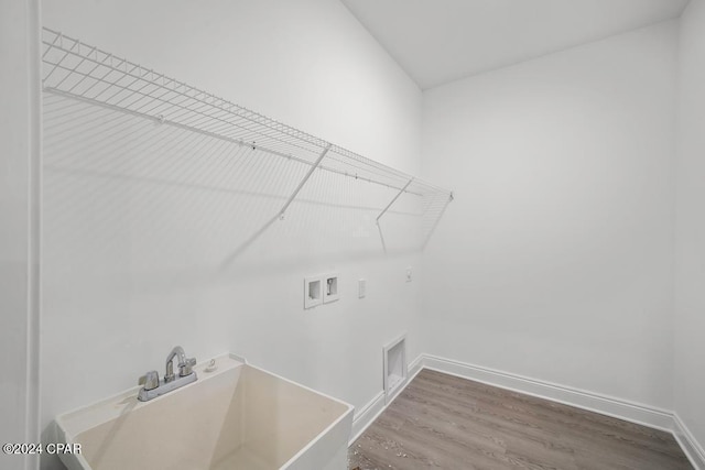 laundry room with wood-type flooring, sink, and washer hookup