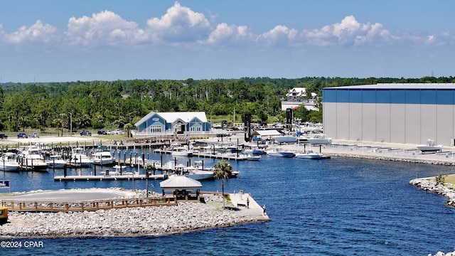 view of dock with a water view