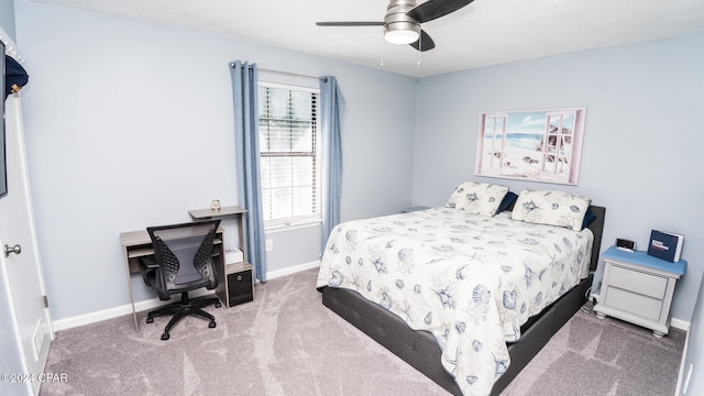 bedroom with carpet flooring and ceiling fan