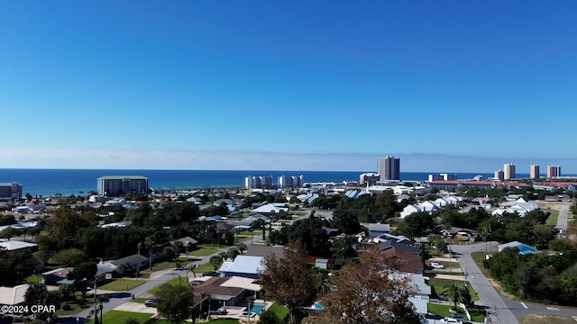 aerial view featuring a water view