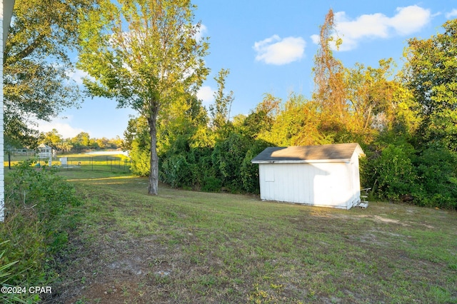view of yard with a shed